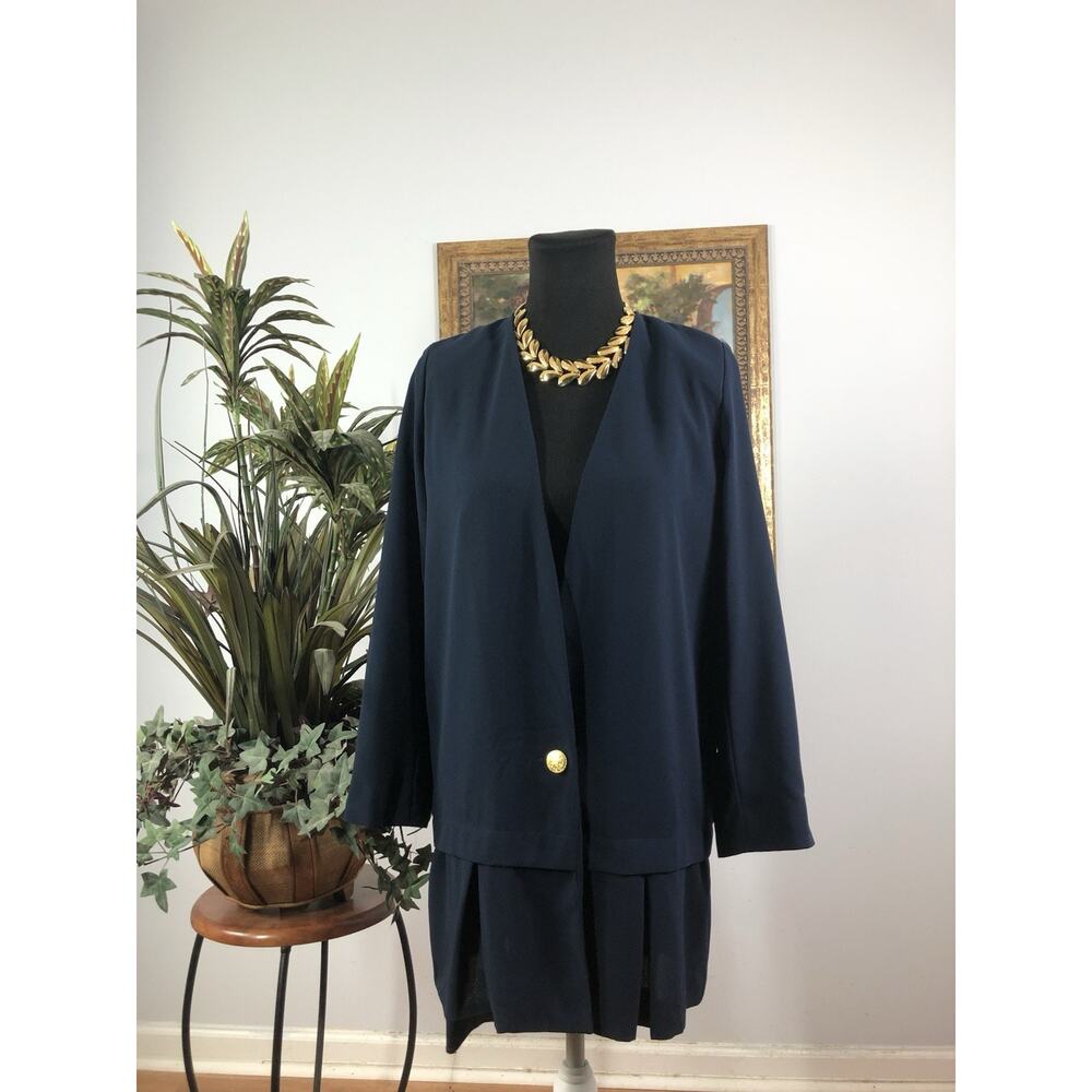 Liz Claiborne Women Blazer 4P Lightweight Long Sleeve Clueless Preppy Blue Tunic